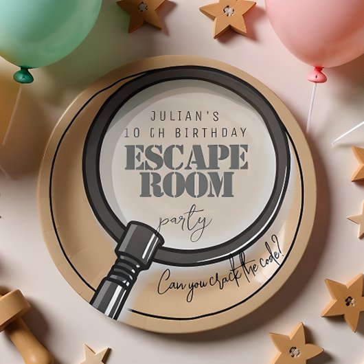 Escape room verjaardagsfeestje papieren bordje