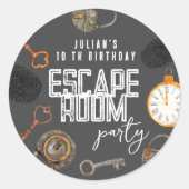Escape room verjaardagsfeestje ronde sticker (Voorkant)