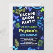 Escape Room Verjaardagsfeestuitnodiging Blauw Groe Kaart (Voorkant)