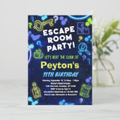 Escape Room Verjaardagsfeestuitnodiging Blauw Groe Kaart (Staand voorkant)