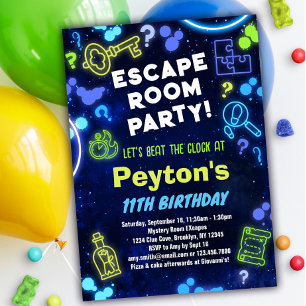 Escape Room Verjaardagsfeestuitnodiging Blauw Groe Kaart