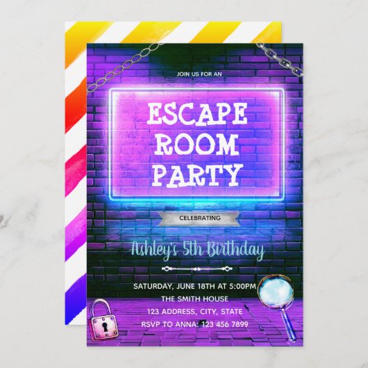 Escape spel verjaardag Uitnodiging (Voorkant / Achterkant)