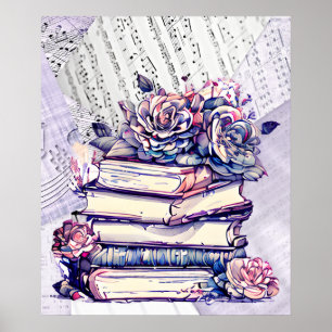 Escape Stack van oude  boeken met Rozen Poster
