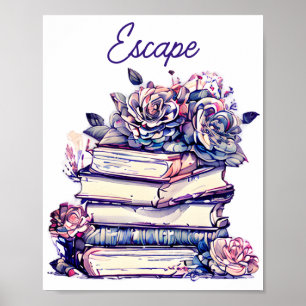 Escape Stack van oude  boeken met Rozen Poster