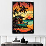 Escape to Fiji's Koraalrif Beach Cabanas Poster<br><div class="desc">Zonneparadise is een artistiek en kleurrijk tropisch eiland, een echte ontsnapping uit het dagelijkse brein. De pop kunst deco-stijl van de strandcabanas, omringd door palmbomen en kokosbomen, plaatst de scène voor ontspanning en avontuur. Het koraalrif en zijn diverse mariene leven zijn een genoegen voor snorkelers en duikers. Het geluid van...</div>