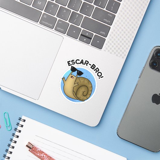Escar-bro Funny French Escargot Snail pun Sticker (Laptop met iPhone)