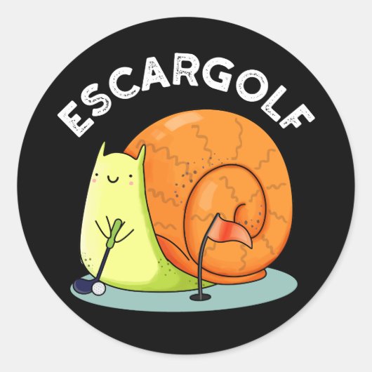 Escar-golf Funny Escargot Snail Pun Dark BG Ronde Sticker (Voorkant)