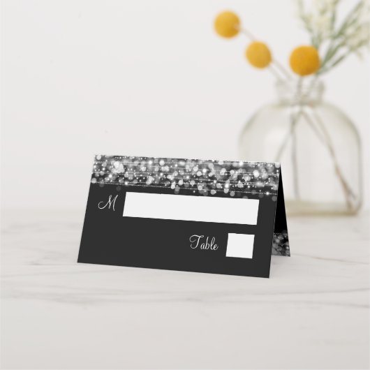 Escort Kaart Elegant Huwelijksfeest Sparkles Silve Plaatskaartje (Voorkant)