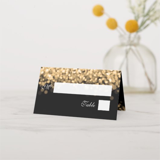 Escort Kaart Elegante Bruiloft Gouden Lichten Plaatskaartje (Voorkant)