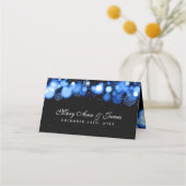 Escort Kaart Elegante Winter Wedding Blue Lights Plaatskaartje (Achterkant)