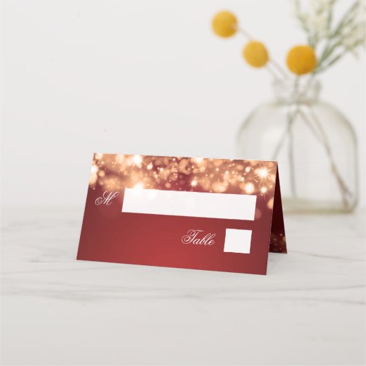 Escort Kaart Holiday Wedding Sparkling Lights Gold Plaatskaartje (Voorkant)