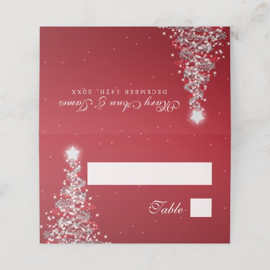Escort Kaart Kerstbruiloft Zilver Rood Plaatskaartje (Buitenkant ongevouwen)