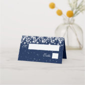 Escort Kaart Trouwen Winter Sparkle Navy Blauw Plaatskaartje (Voorkant)