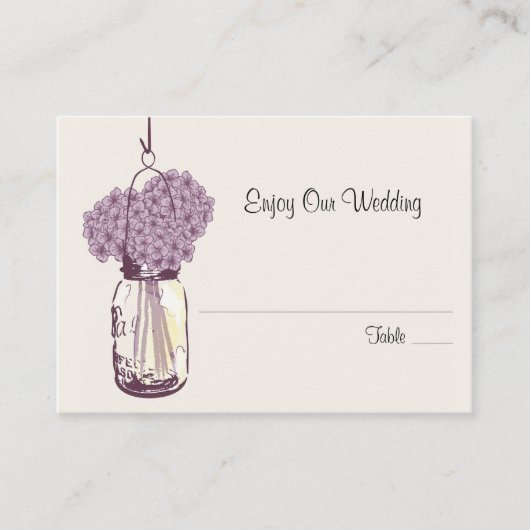 Escort Zitplaatsen Kaart Hydrangea & Mason Jar Plaatskaartje (Voorkant)