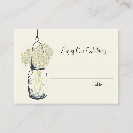 Escort Zitplaatsen Kaart Hydrangea & Mason Jar Plaatskaartje (Voorkant)