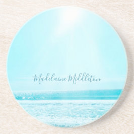 Escortnaam plaatsen Zee Oceaan Blauw vierkant Zandsteen Onderzetter