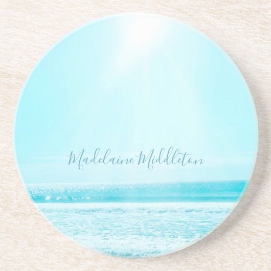 Escortnaam plaatsen Zee Oceaan Blauw vierkant Zandsteen Onderzetter (Voorkant)