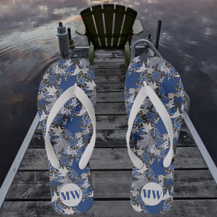 Esdoorbladeren Blauw op een Houtskool Achtergrond Teenslippers