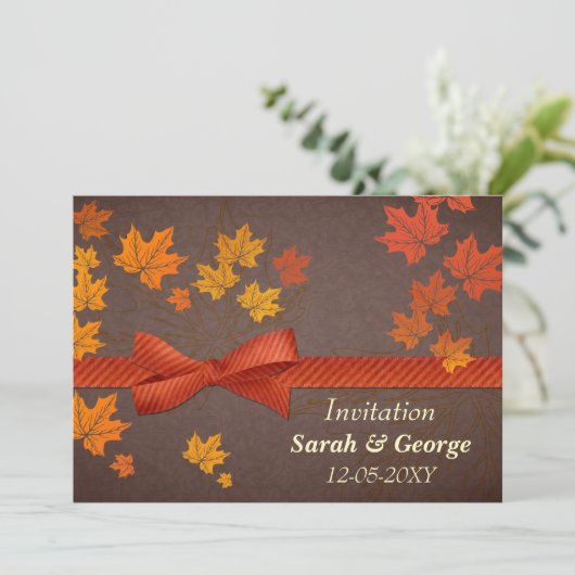 esdoorbladeren, uitnodiging voor herfstbruiloft (Staand voorkant)