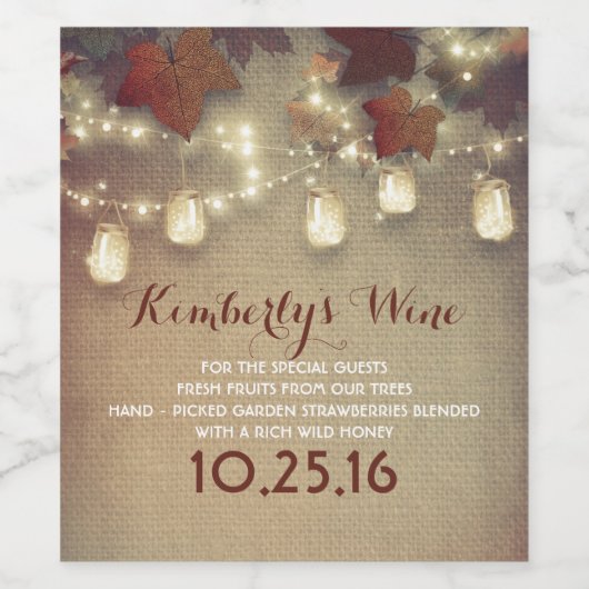 Esdoorn bladeren en String lichten rustieke herfst Wijn Etiket (Enkel label)