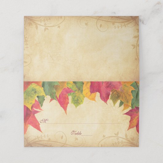 esdoorn bladeren herfst bruiloft gevouwen plaats k plaatskaartje (Buitenkant ongevouwen)