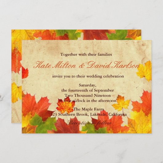  esdoorn bladeren herfstkleuren bruiloft kaart (Voorkant / Achterkant)