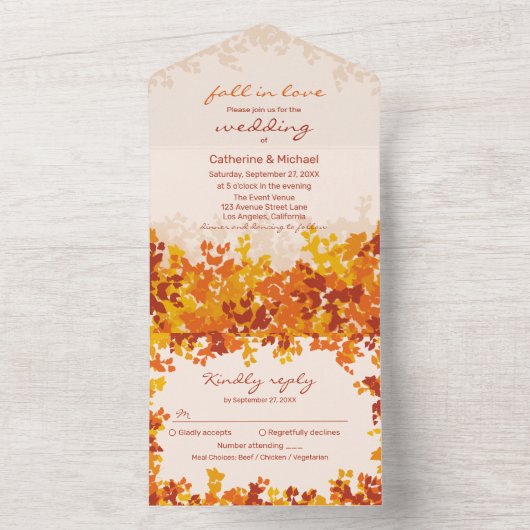 esdoorn bladeren Sinaasappel & terracotta herfstbr All In One Uitnodiging (Binnen)