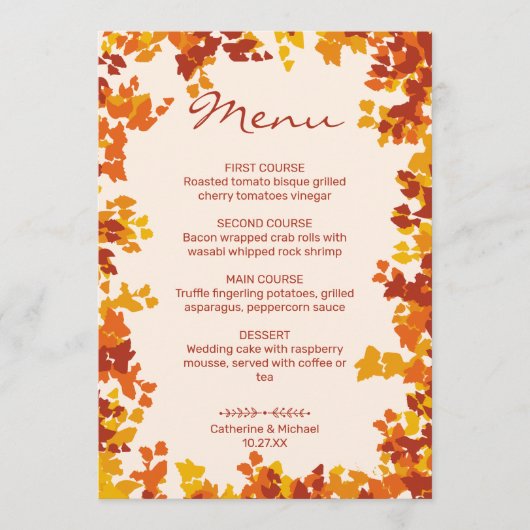 esdoorn bladeren Sinaasappel & terracotta herfstbr Menu (Voorkant)