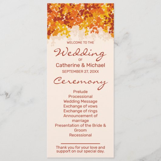 esdoorn bladeren Sinaasappel & terracotta herfstbr Programmakaart (Voorkant)