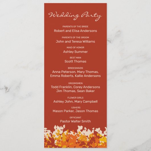 esdoorn bladeren Sinaasappel & terracotta herfstbr Programmakaart (Achterkant)