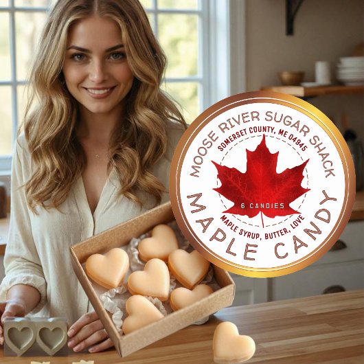 Esdoorn Snoep Koperen Rand Rode Suiker Esdoornblad Ronde Sticker