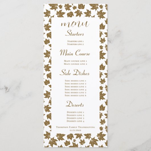 esdoorn vertrekt dankbaar Thanksgiving brunch dine Menu (Voorkant)