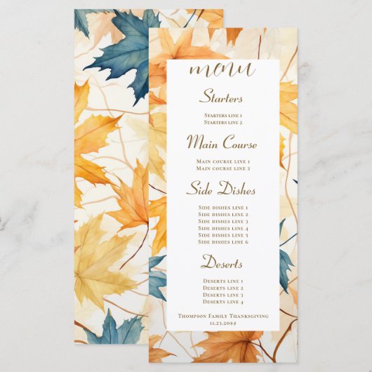 esdoorn vertrekt dankbaar Thanksgiving brunch dine Menu (Voorkant / Achterkant)