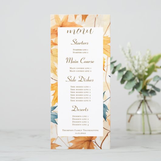 esdoorn vertrekt dankbaar Thanksgiving brunch dine Menu (Staand voorkant)