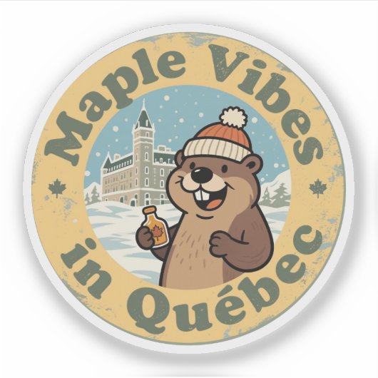 Esdoorn Vibes in Québec met een Grappige Bever Sticker (Voorkant)