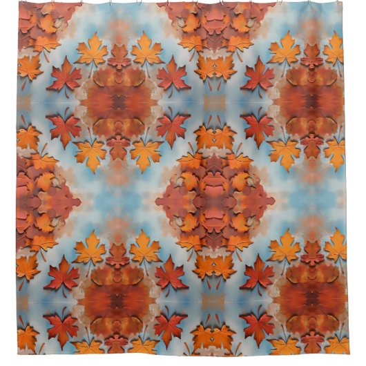 Esdoornblad gespiegelde ontwerppatronen douchegordijn (Voorkant)