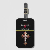 Esdoornblad omarmd door kruis bagagelabel (Voorkant (verticaal))