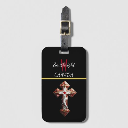 Esdoornblad omarmd door kruis bagagelabel (Voorkant (verticaal))