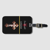 Esdoornblad omarmd door kruis bagagelabel (Voorkant (horizontaal))