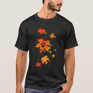 Esdoornblad Vliegende Poes Hond Herfstbladeren Sei T-shirt