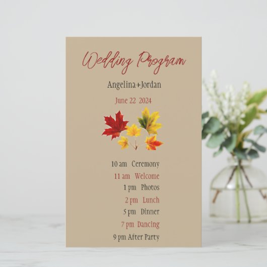  esdoornbladeren - bruiloft Programma Papieren Bla (Staand voorkant)