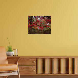 Esdoornbladeren en bamboehek foto poster