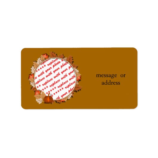 Esdoornbladeren met pompoen Lijst op herfstbruin Etiket (Voorkant)