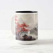 Esdoornbos en rivier in de berg tweekleurige koffiemok (Voorkant links)