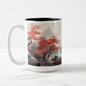 Esdoornbos en rivier in de berg tweekleurige koffiemok (Links)