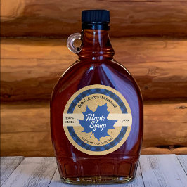 Esdoornsiroop Blauwe Blad Buffalo Plaid Kraft Ronde Sticker