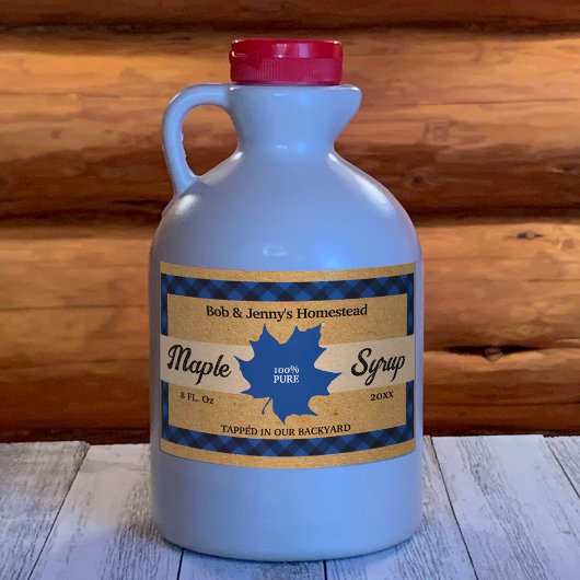 Esdoornsiroop Blue Buffalo Check Blad Kraftpapier Rechthoekige Sticker