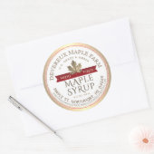 Esdoornsiroop hout gestookt rode banner gouden bla ronde sticker (Envelop)