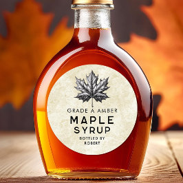 Esdoornsiroop inmaaklabel met blad ronde sticker