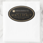 Esdoornsiroop label Ovaal Goud blad op zwart (Tas)